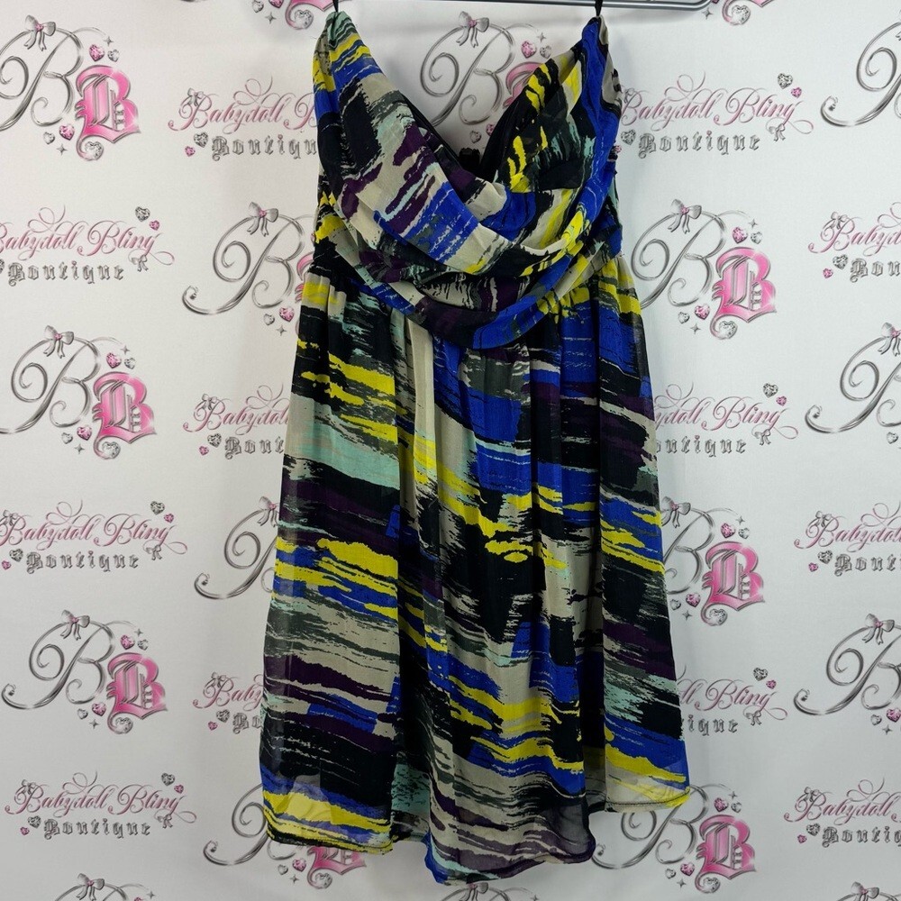 Chado strapless mini dress multicolor blue green cream purple bustier Elegant